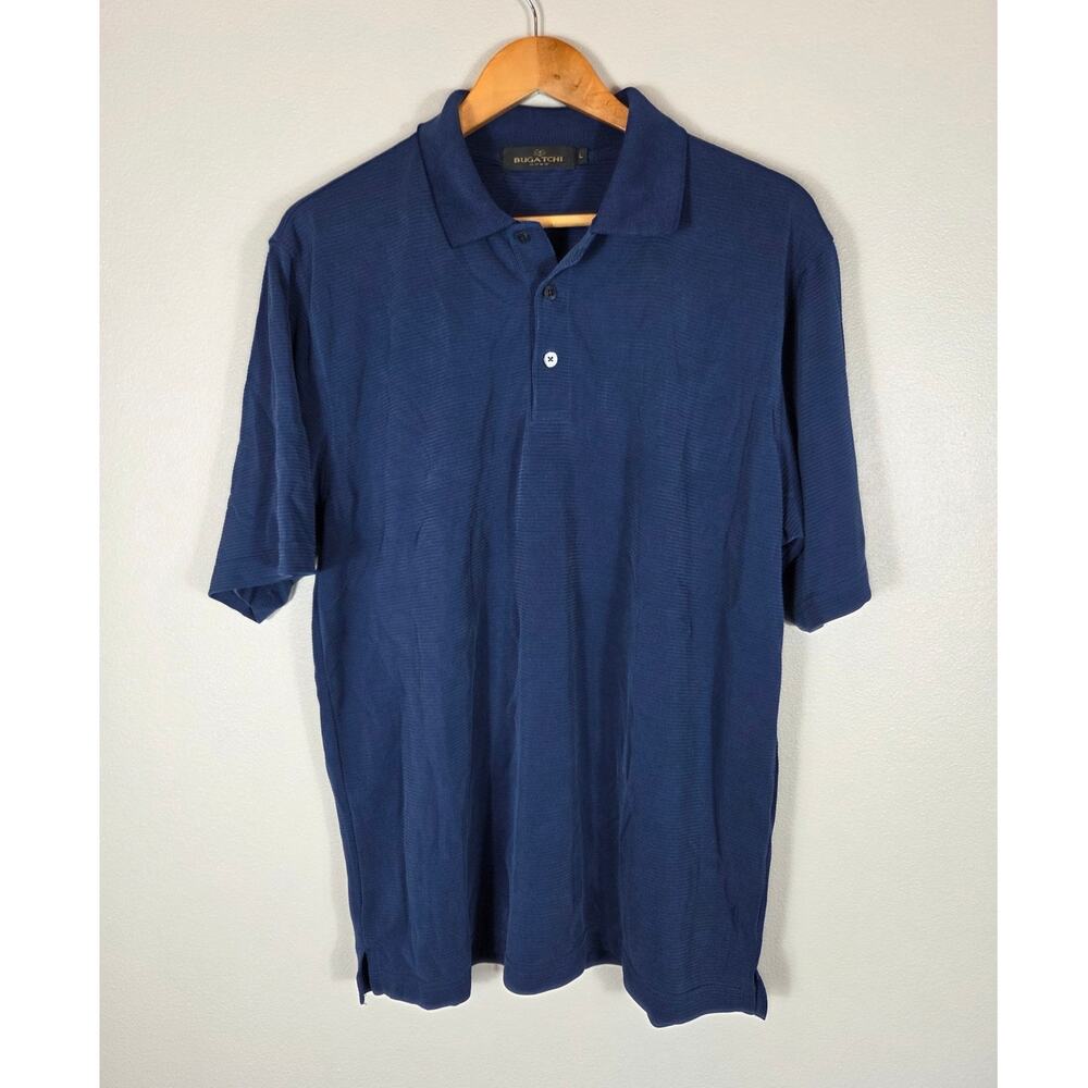 Bugatchi Uomo Men's Textured Polo Shirt Size Large Navy Blue Quiet Luxury